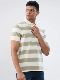 Men T-Shirt Stripe Green Regular Fit