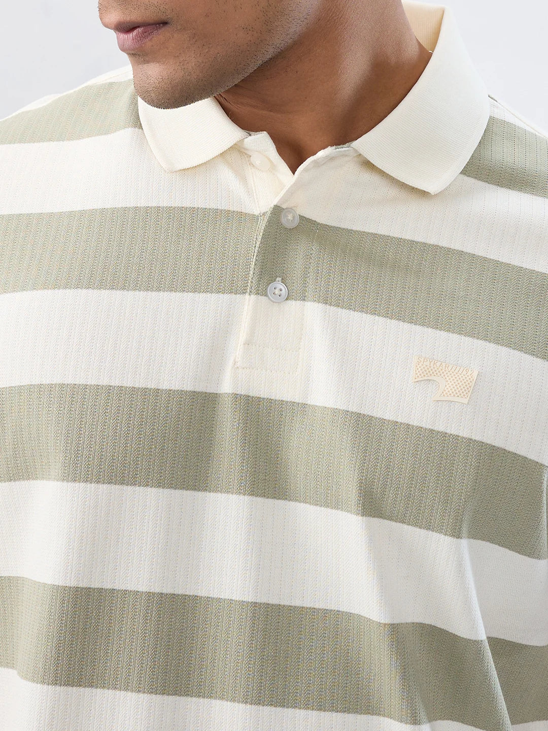 Men T-Shirt Stripe Green Regular Fit