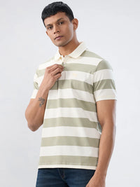 Men T-Shirt Stripe Green Regular Fit
