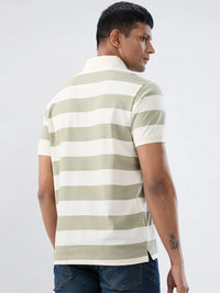 Men T-Shirt Stripe Green Regular Fit