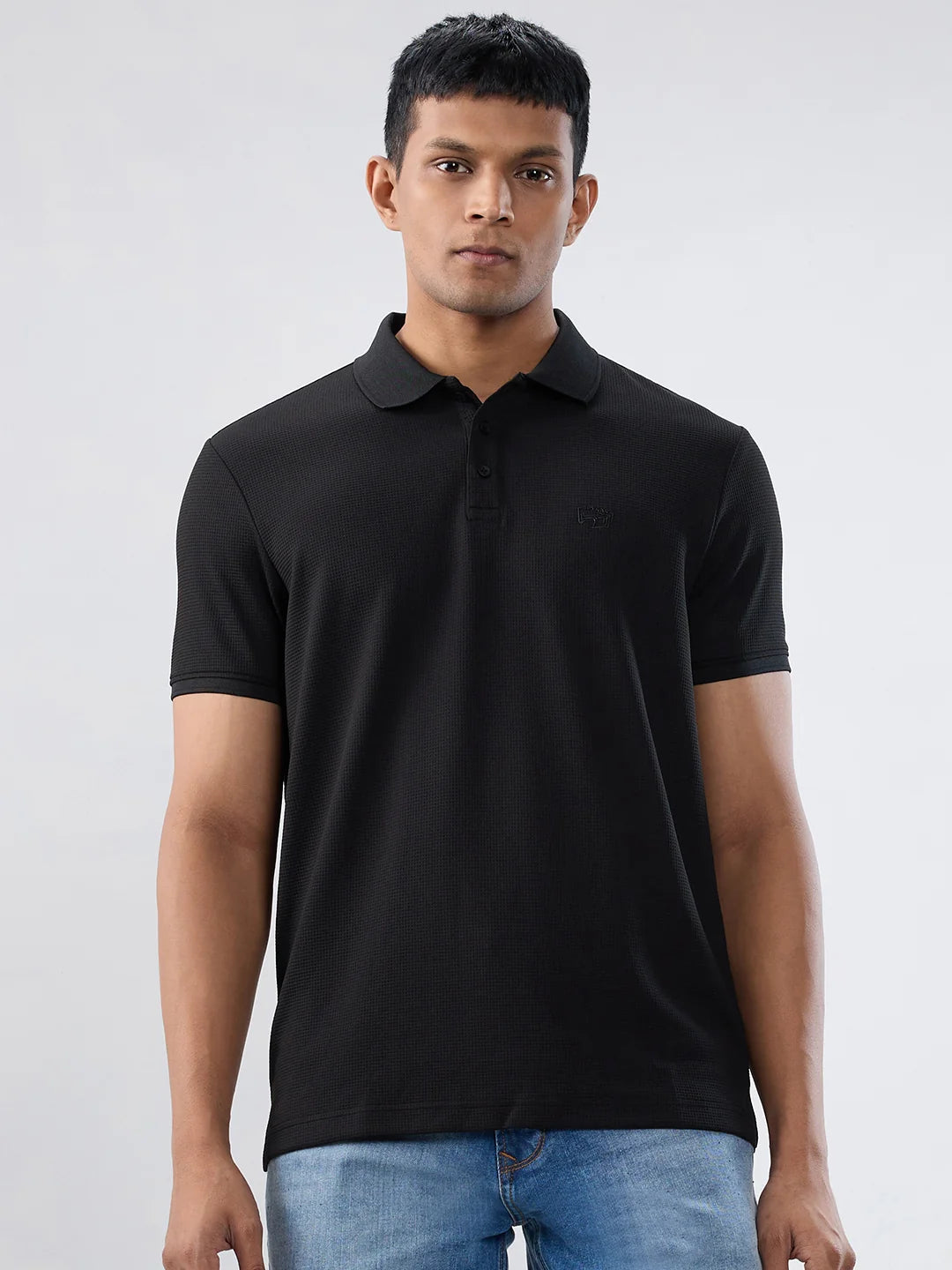 Men T-Shirt Textured Black Regular Fit