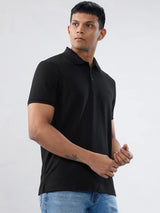 Men T-Shirt Textured Black Regular Fit