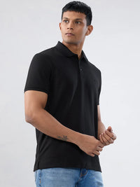 Men T-Shirt Textured Black Regular Fit