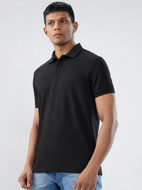Men T-Shirt Textured Black Regular Fit