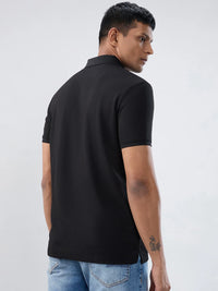 Men T-Shirt Textured Black Regular Fit