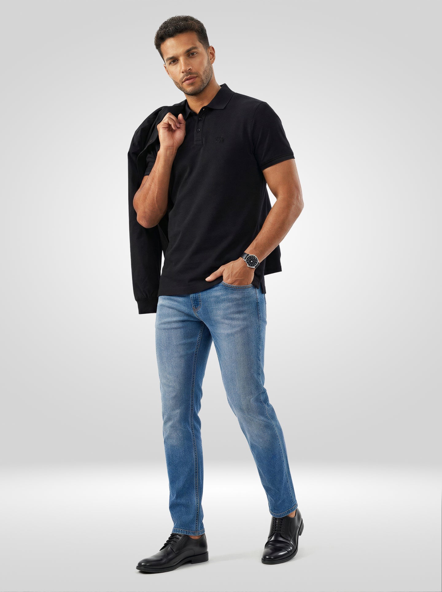 Men T-Shirt Textured Black Regular Fit