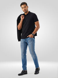 Men T-Shirt Textured Black Regular Fit