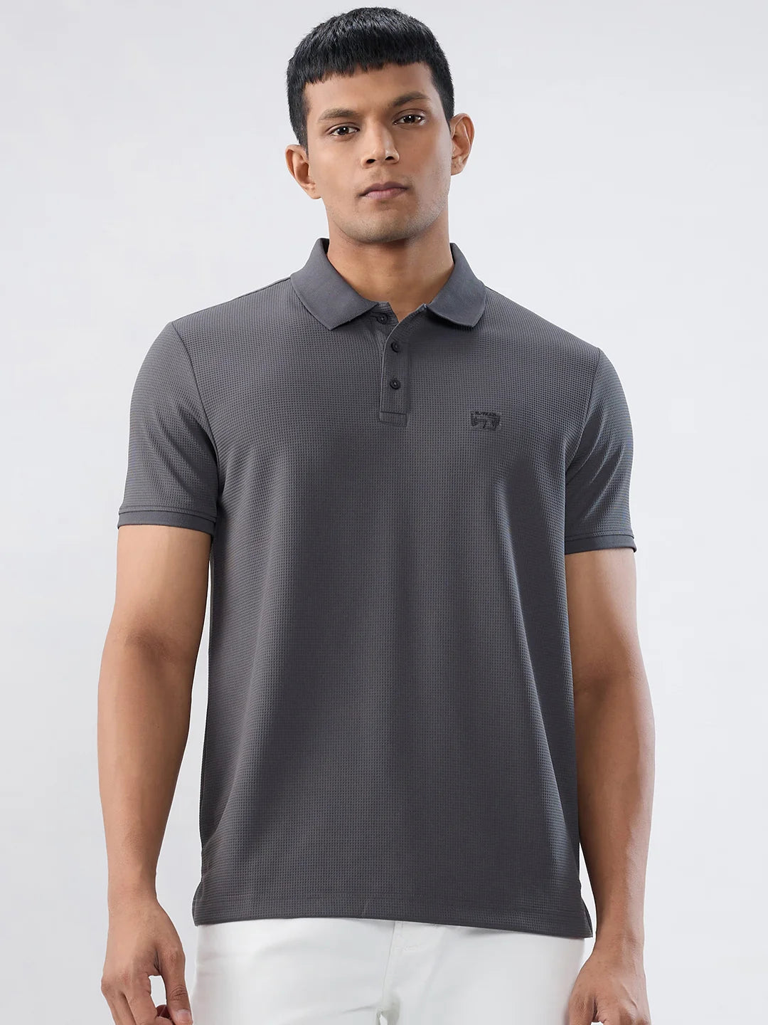 Men T-Shirt Textured Grey Regular Fit