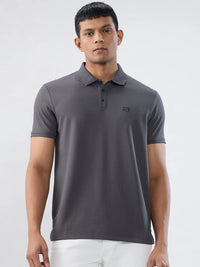 Men T-Shirt Textured Grey Regular Fit