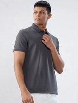 Men T-Shirt Textured Grey Regular Fit