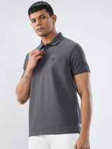 Men T-Shirt Textured Grey Regular Fit