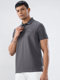 Men T-Shirt Textured Grey Regular Fit