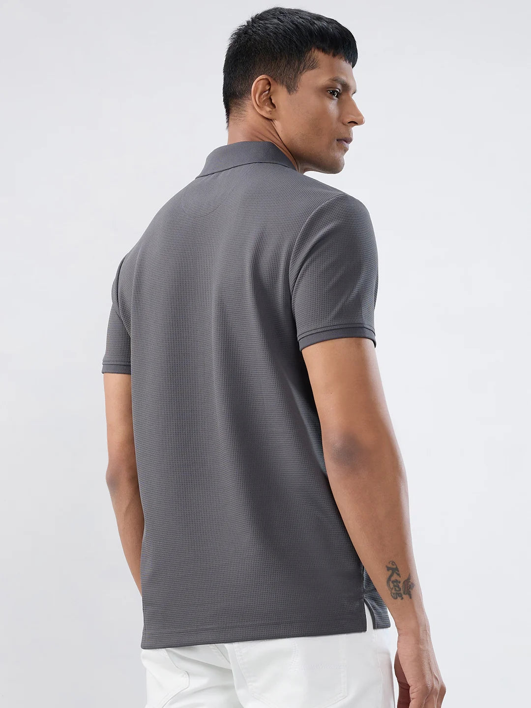 Men T-Shirt Textured Grey Regular Fit