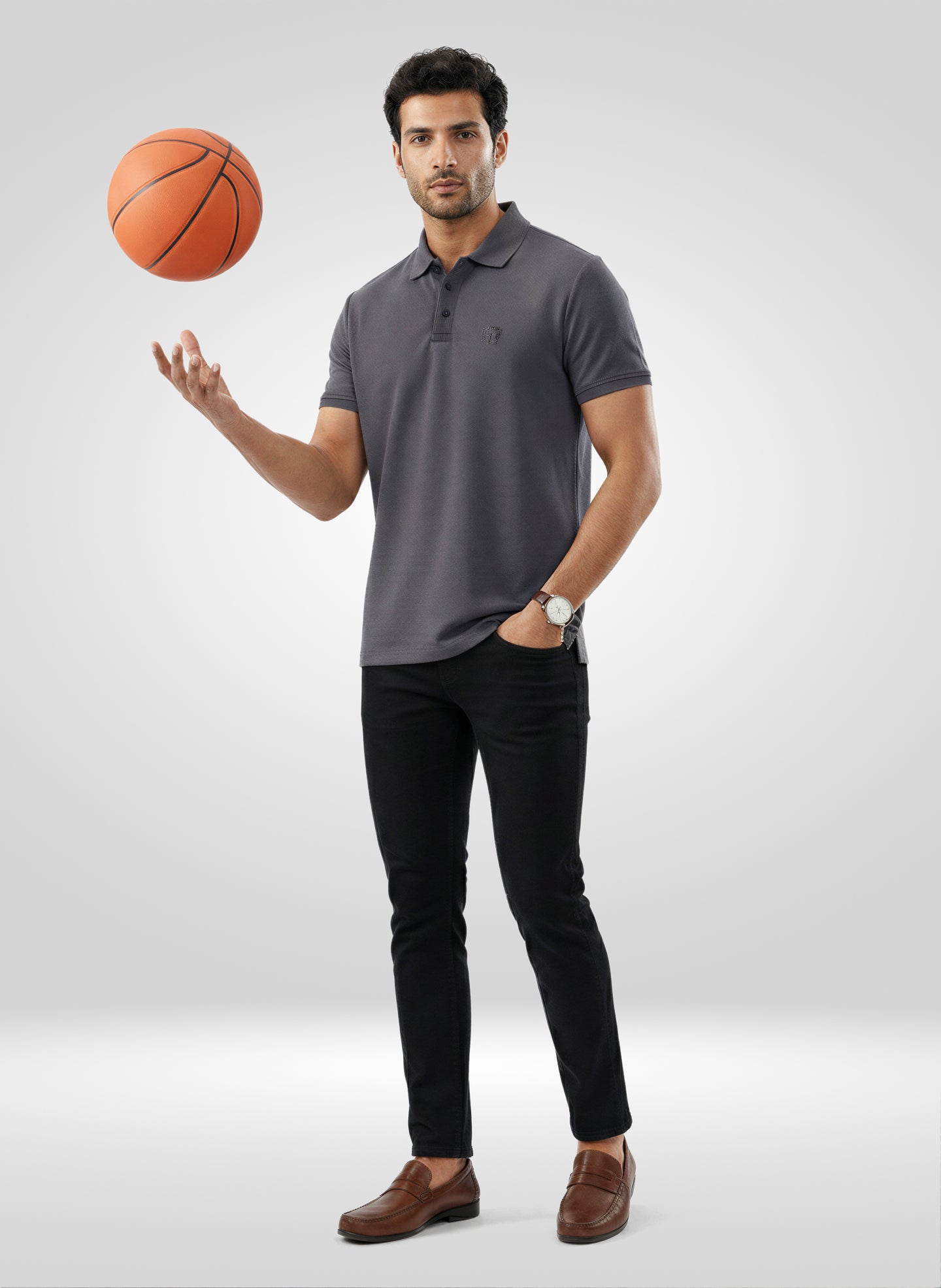 Men T-Shirt Textured Grey Regular Fit