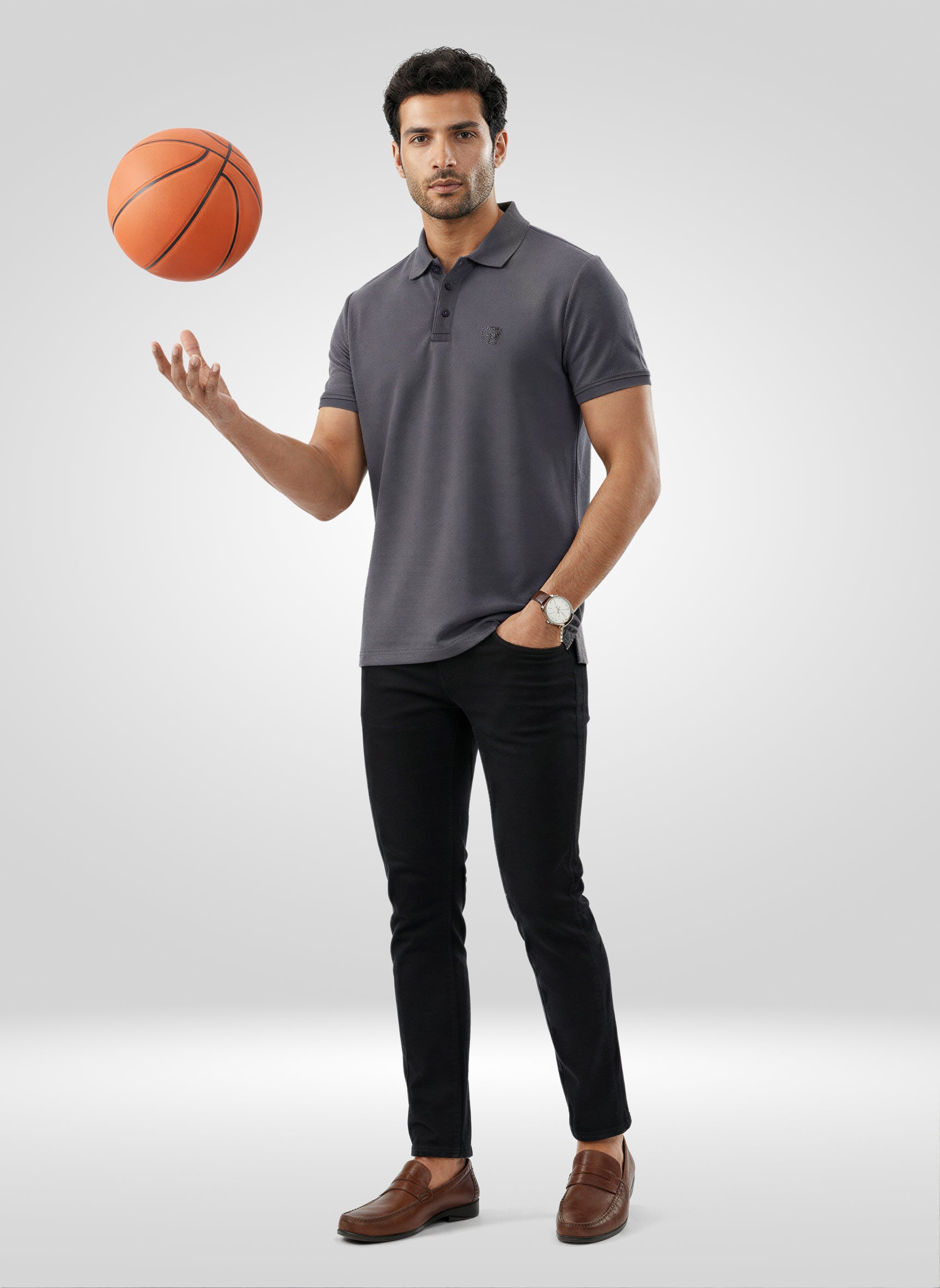 Men T-Shirt Textured Grey Regular Fit