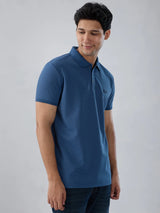 Men T-Shirt Textured Blue Regular Fit