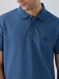 Men T-Shirt Textured Blue Regular Fit