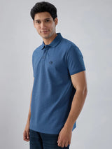 Men T-Shirt Textured Blue Regular Fit