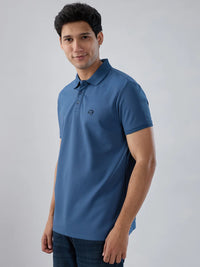 Men T-Shirt Textured Blue Regular Fit
