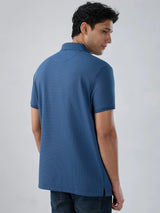 Men T-Shirt Textured Blue Regular Fit