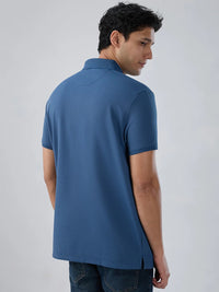 Men T-Shirt Textured Blue Regular Fit