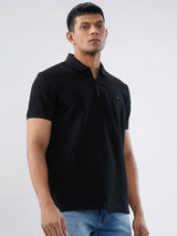 Men T-Shirt Textured Black Regular Fit