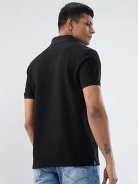 Men T-Shirt Textured Black Regular Fit
