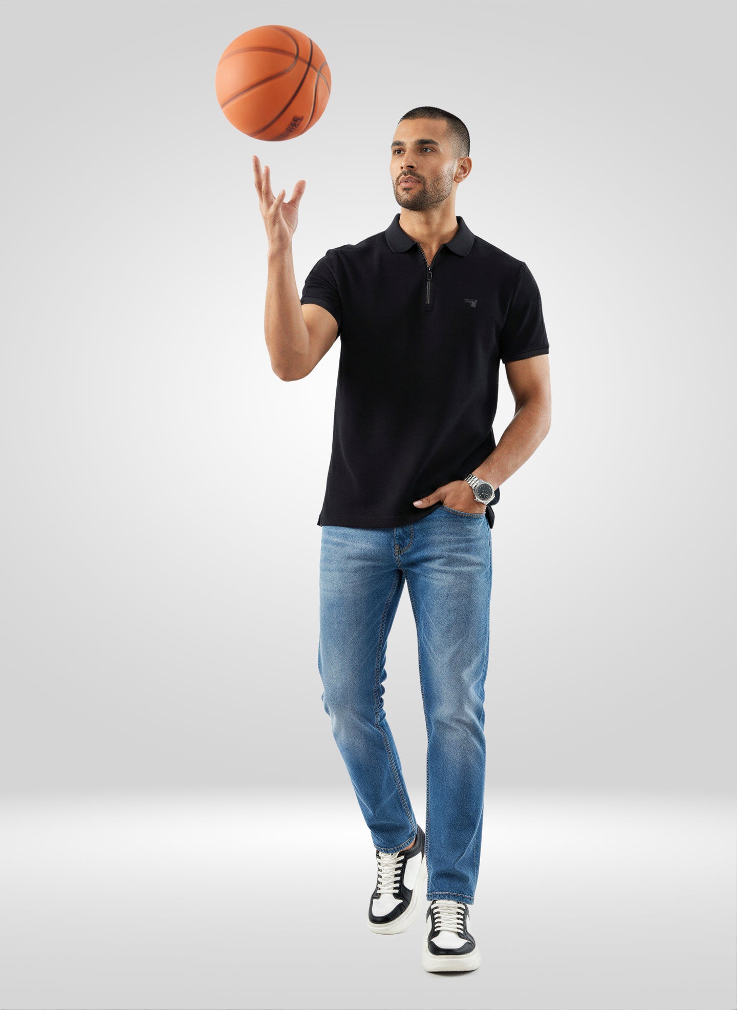 Men T-Shirt Textured Black Regular Fit