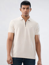 Men T-Shirt Textured Off White Regular Fit