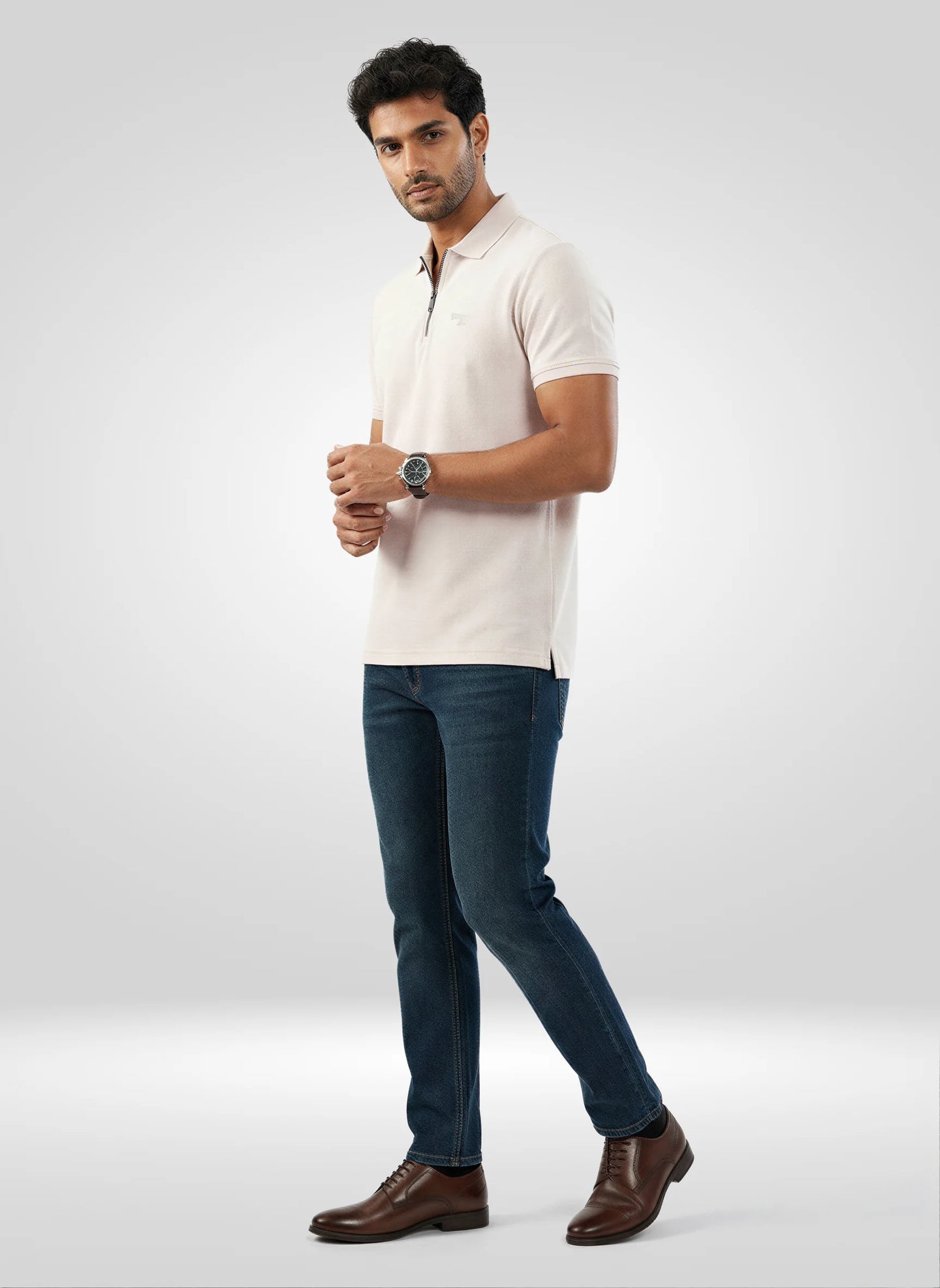 Men T-Shirt Textured Off White Regular Fit