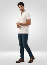 Men T-Shirt Textured Off White Regular Fit