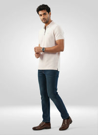 Men T-Shirt Textured Off White Regular Fit