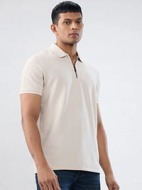 Men T-Shirt Textured Off White Regular Fit