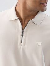 Men T-Shirt Textured Off White Regular Fit