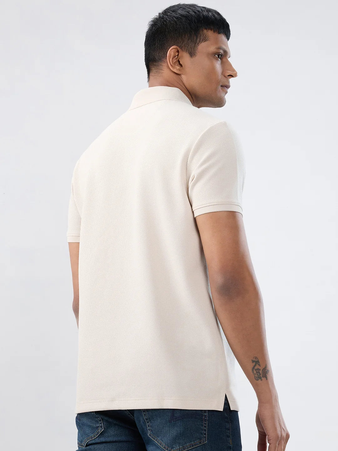 Men T-Shirt Textured Off White Regular Fit