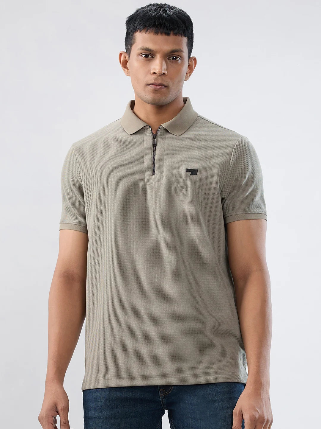 Men T-Shirt Textured Green Regular Fit