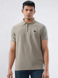 Men T-Shirt Textured Green Regular Fit