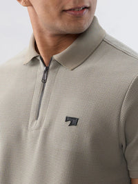 Men T-Shirt Textured Green Regular Fit