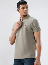 Men T-Shirt Textured Green Regular Fit