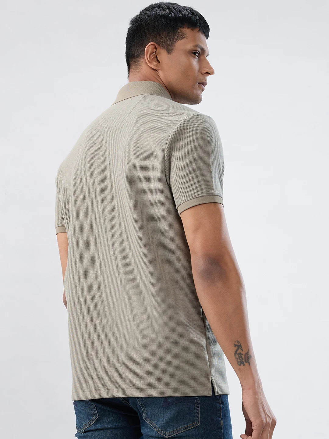 Men T-Shirt Textured Green Regular Fit