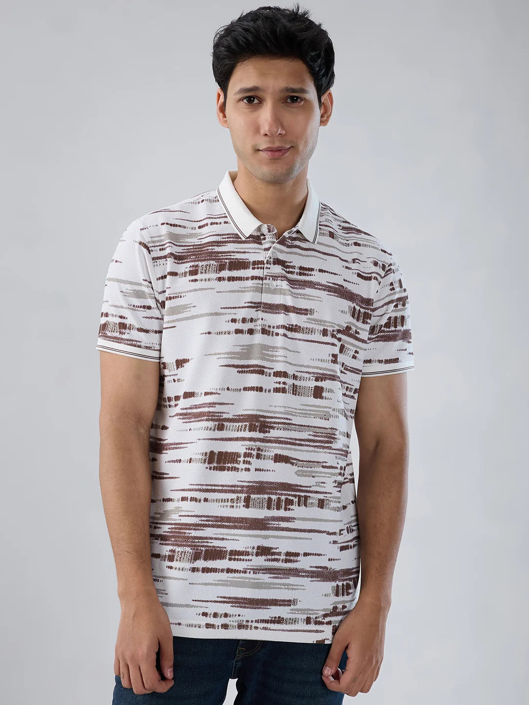 Men T-Shirt Print Brown Regular Fit