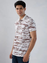 Men T-Shirt Print Brown Regular Fit