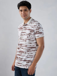 Men T-Shirt Print Brown Regular Fit