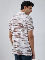 Men T-Shirt Print Brown Regular Fit