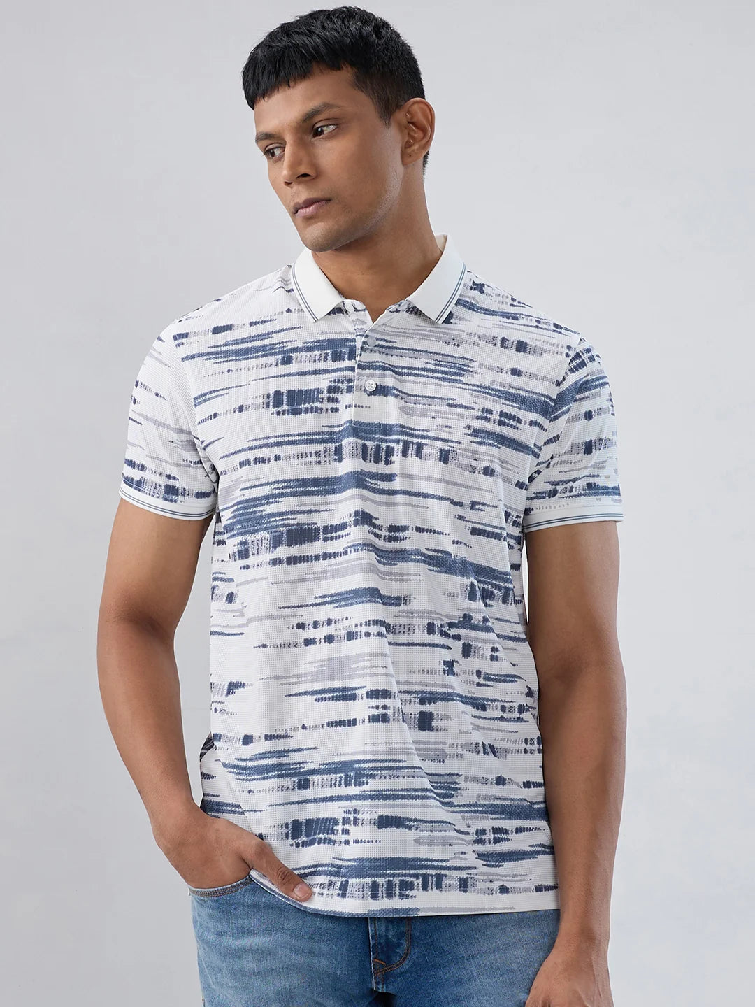 Men T-Shirt Print Blue Regular Fit