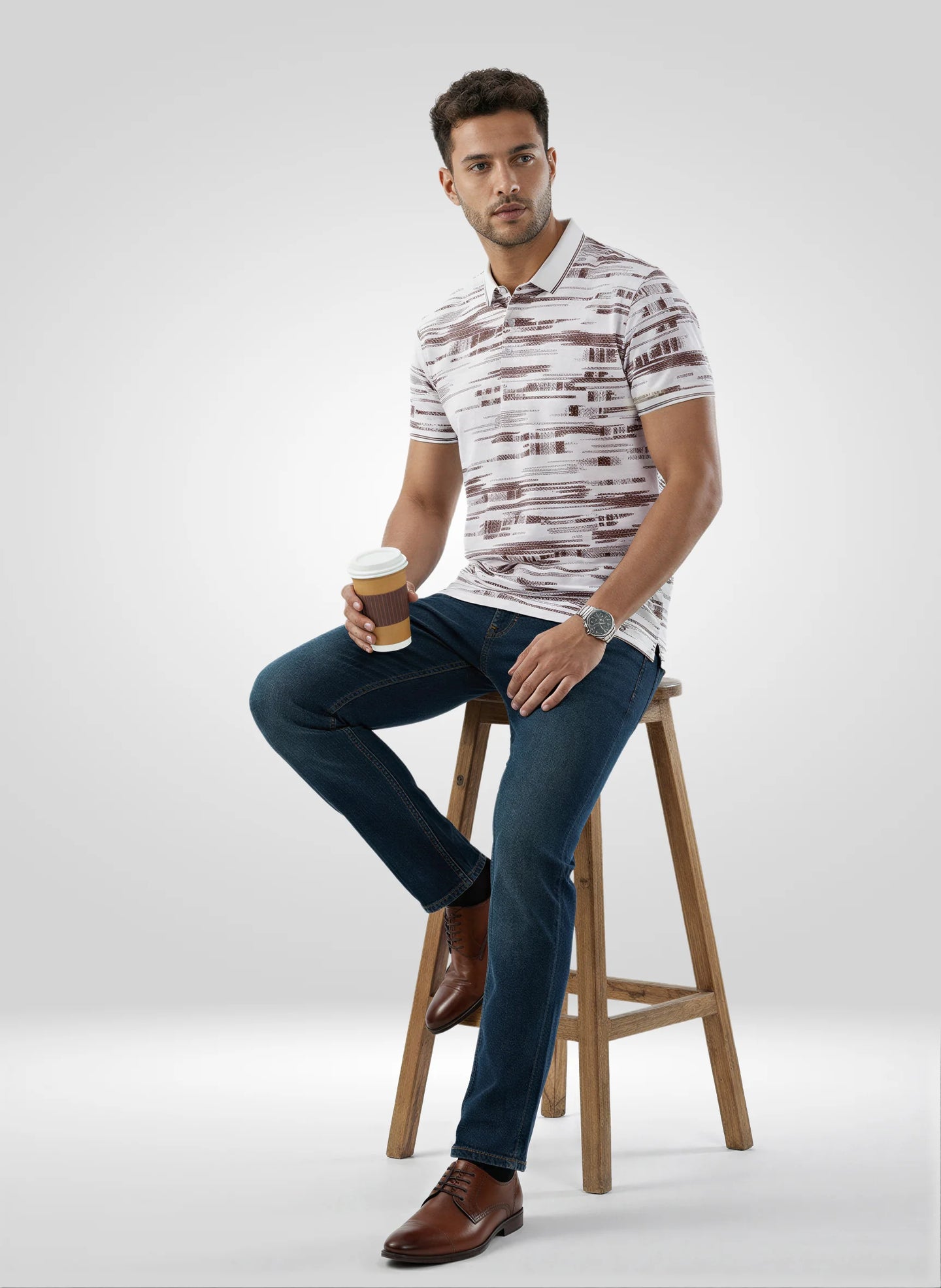 Men T-Shirt Print Blue Regular Fit