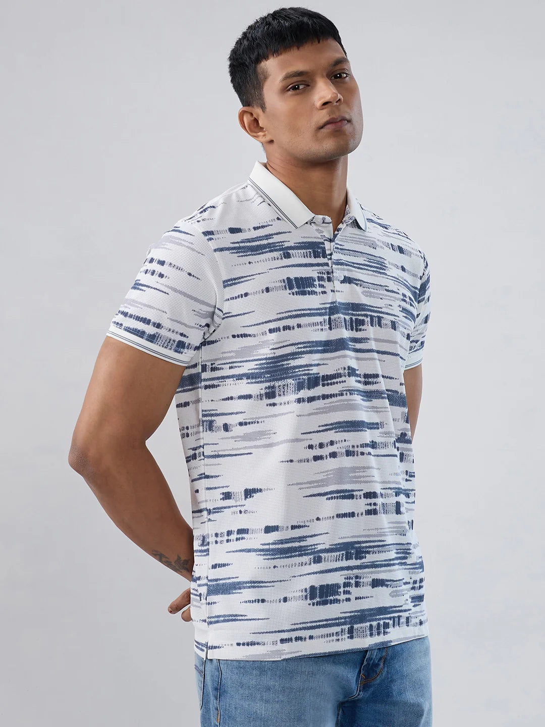 Men T-Shirt Print Blue Regular Fit
