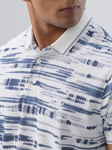 Men T-Shirt Print Blue Regular Fit