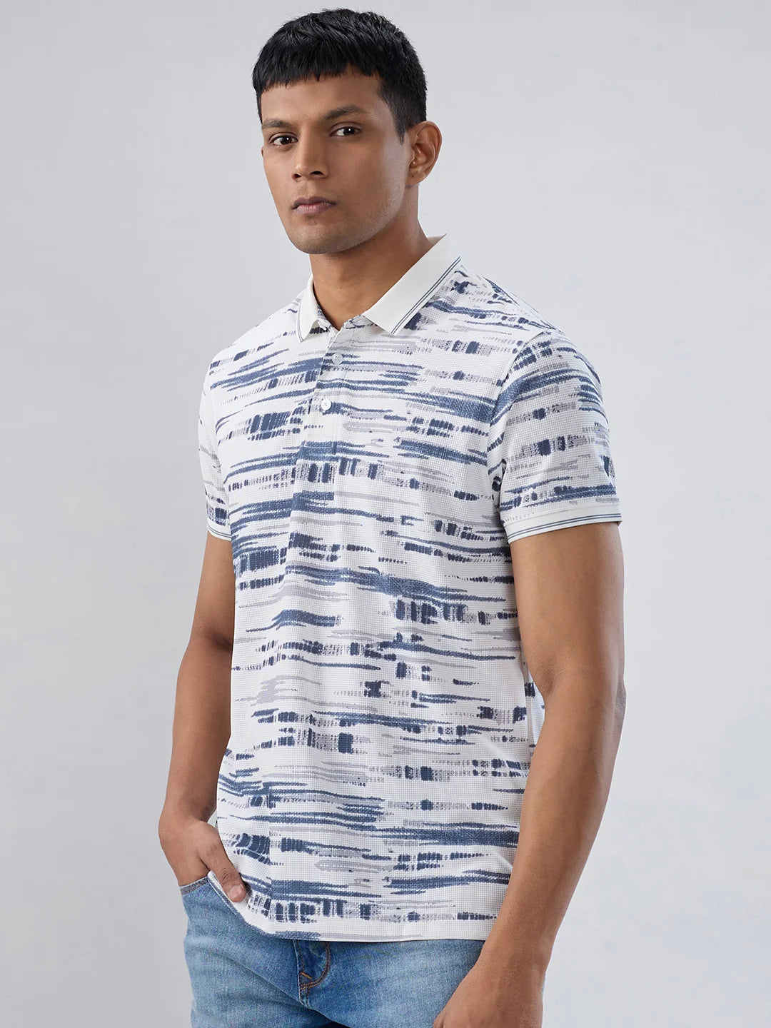 Men T-Shirt Print Blue Regular Fit