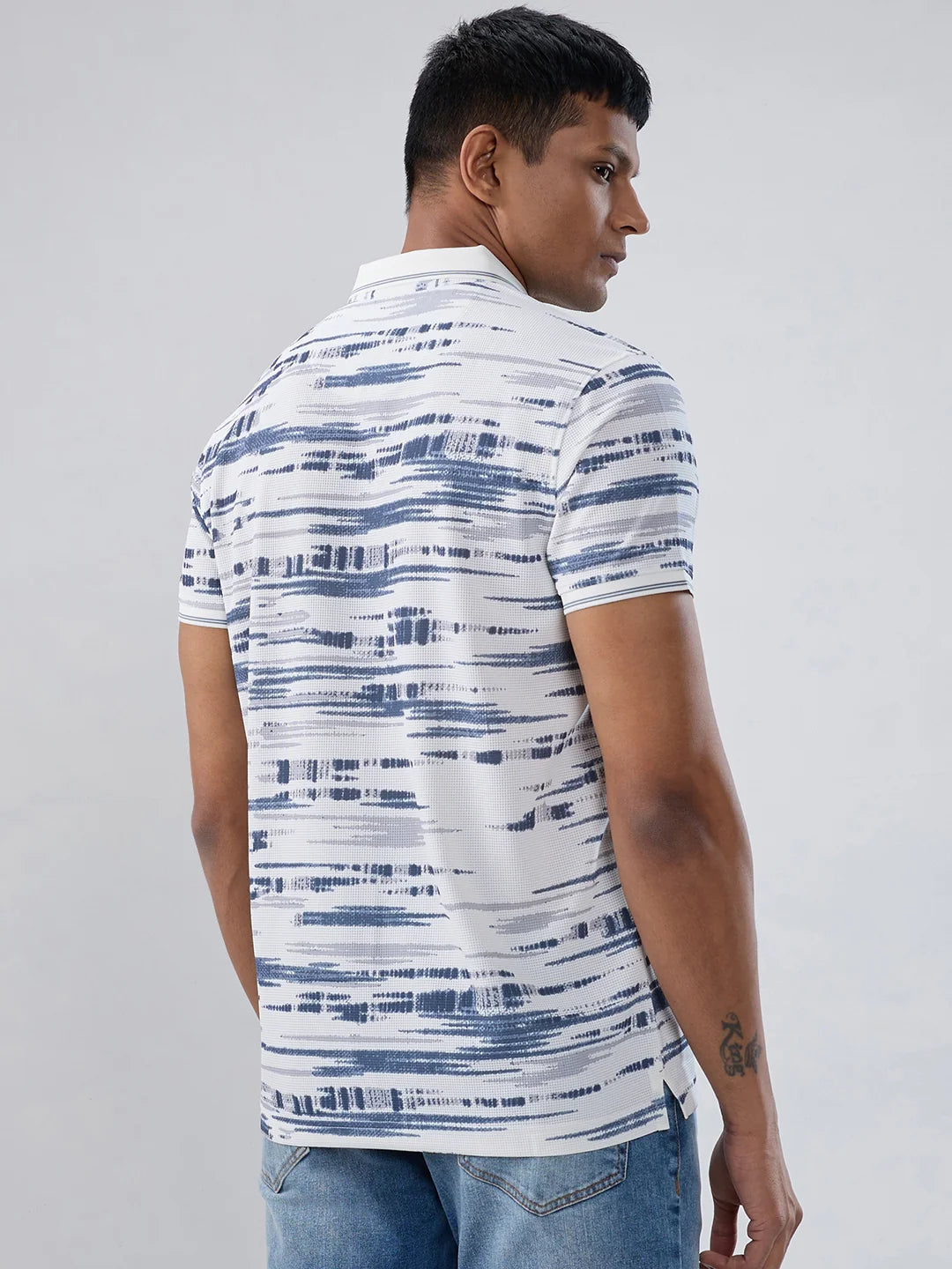 Men T-Shirt Print Blue Regular Fit